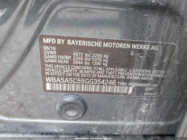 2016 Bmw 528i მანქანა იყიდება აუქციონზე, vin: WBA5A5C55GG354246, აუქციონის ნომერი: 45396823