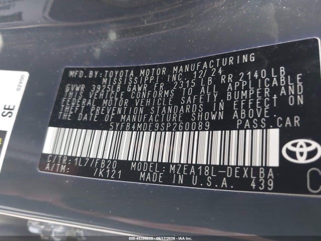 5YFB4MDE9SP260089 Toyota COROLLA LE