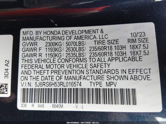5J6RS6H53RL016574 Honda Cr-v Hybrid Sport