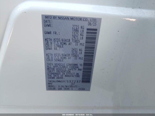 Infiniti QX60 2015 5N1AL0MN1FC537237 Image 9