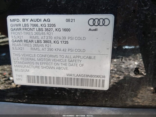 Продаж на аукціоні авто 2022 Audi E-tron Premium Plus Quattro, vin: WA1LAAGE8NB006538, номер лоту: 45396853