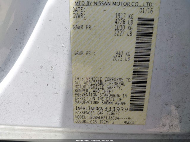 1N4AL3AP0GN333939 Nissan Altima 2.5 Sr