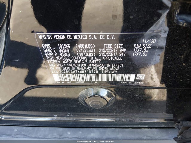 3CZRU5H3XMM710379 Honda Hr-v 2wd Lx