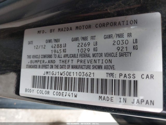 Aukcja sprzedaży 2014 Mazda Mazda6 I Grand Touring, vin: JM1GJ1W50E1103621, numer aukcji: 45396950