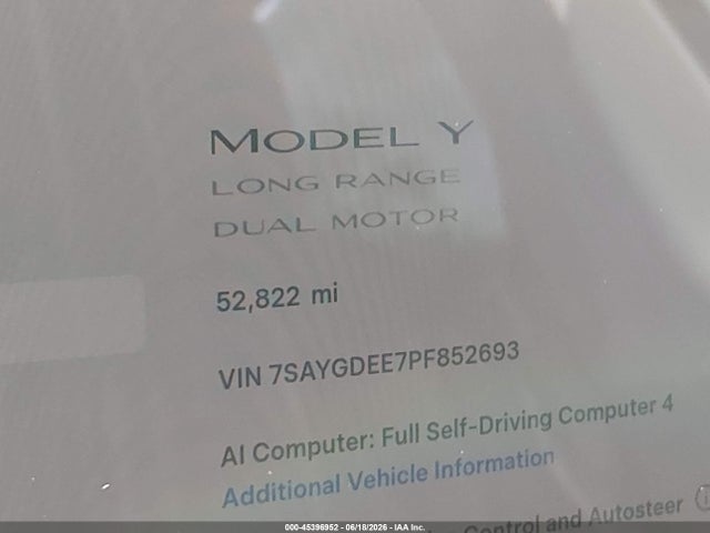 Продажа на аукционе авто 2023 Tesla Model Y Awd/long Range Dual Motor All-wheel Drive, vin: 7SAYGDEE7PF852693, номер лота: 45396952