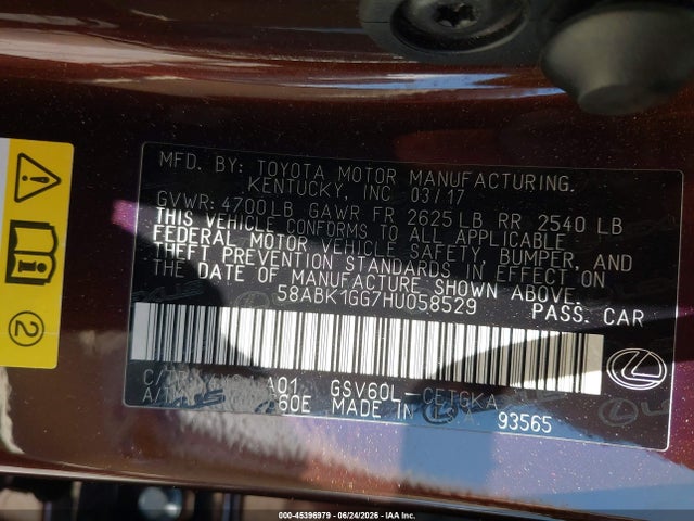 Lexus ES 350 2017 58ABK1GG7HU058529 Image 9