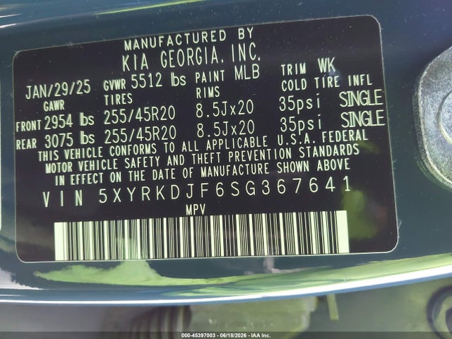 2025 Kia Sorento X-line Sx Prestige მანქანა იყიდება აუქციონზე, vin: 5XYRKDJF6SG367641, აუქციონის ნომერი: 45397003