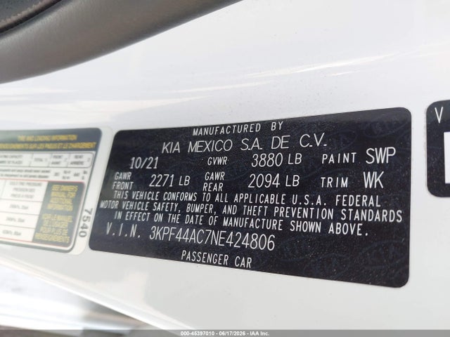 Aukcja sprzedaży 2022 Kia Forte Gt Manual, vin: 3KPF44AC7NE424806, numer aukcji: 45397010