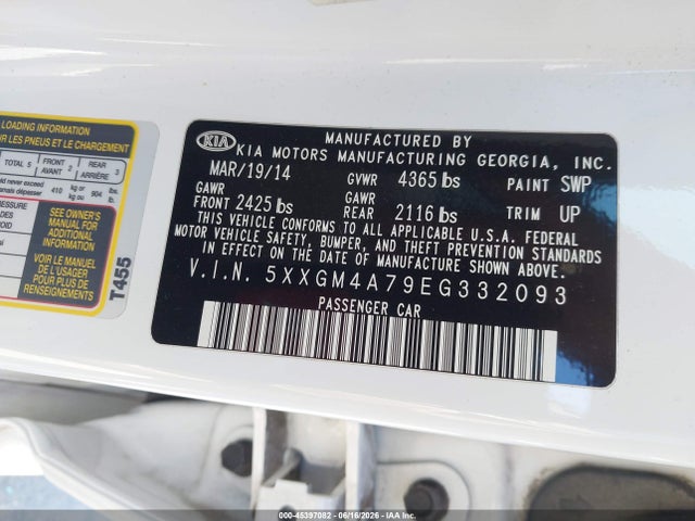 KIA Optima Lx 2014 5XXGM4A79EG332093 Image 9