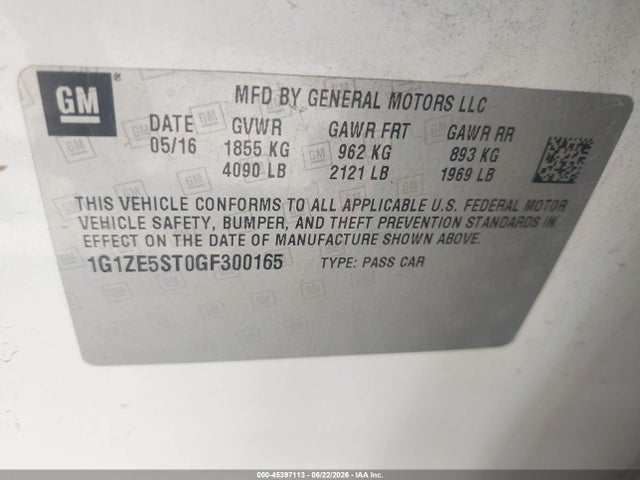 1G1ZE5ST0GF300165 Chevrolet MALIBU 1LT
