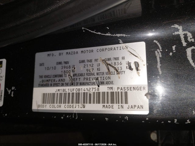 Aukcja sprzedaży 2011 Mazda Mazda3 I Sport, vin: JM1BL1UF0B1412758, numer aukcji: 45397115