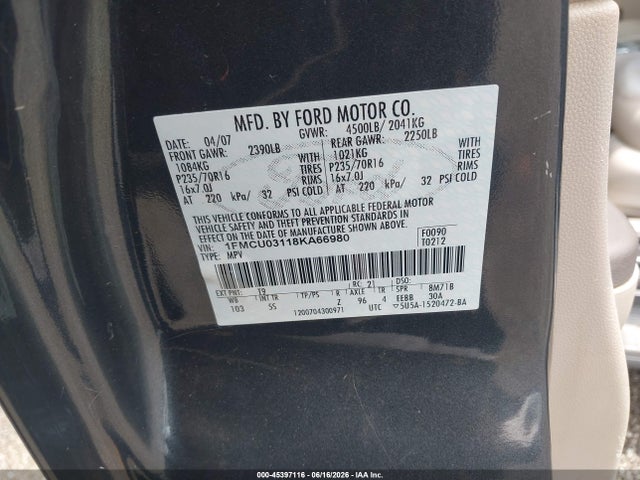 Aukcja sprzedaży 2008 Ford Escape Xlt, vin: 1FMCU03118KA66980, numer aukcji: 45397116