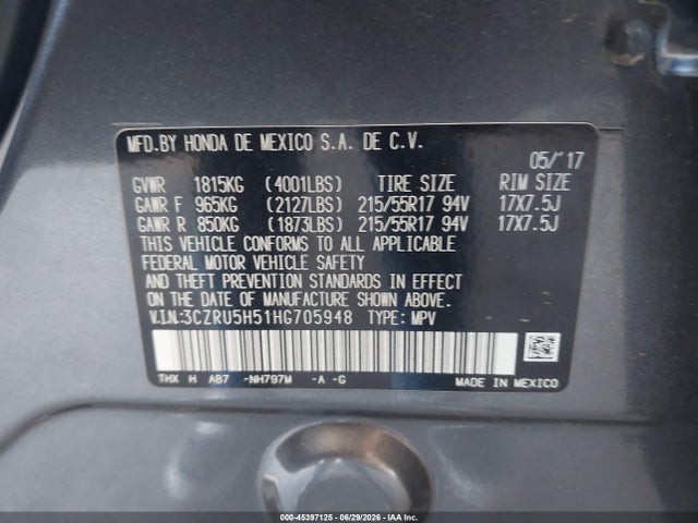 Honda HR-V EX 2017 3CZRU5H51HG705948 Image 9