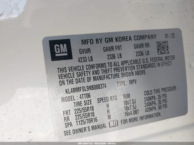 Продаж на аукціоні авто 2022 Buick Encore Gx Fwd Essence, vin: KL4MMFSL9NB088374, номер лоту: 45397132