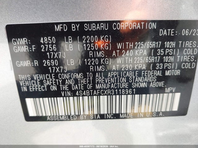 Aukcja sprzedaży 2024 Subaru Outback Premium, vin: 4S4BTAFCXR3118961, numer aukcji: 45397173