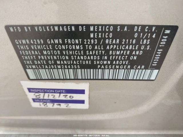 Продажа на аукционе авто 2014 Volkswagen Jetta 2.0l Tdi, vin: 3VWLL7AJ9EM264355, номер лота: 45397176