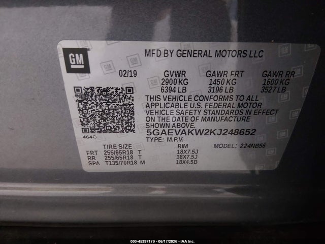 2019 Buick Enclave Awd Essence მანქანა იყიდება აუქციონზე, vin: 5GAEVAKW2KJ248652, აუქციონის ნომერი: 45397179