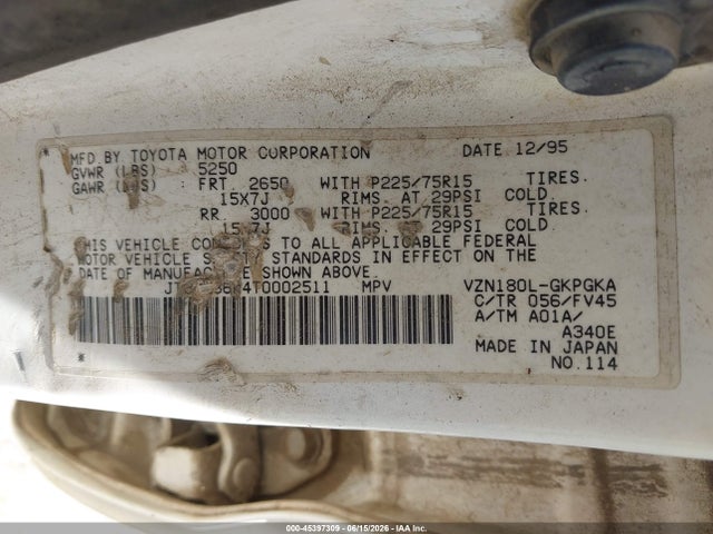 1996 Toyota 4runner Sr5 მანქანა იყიდება აუქციონზე, vin: JT3GN86R4T0002511, აუქციონის ნომერი: 45397309