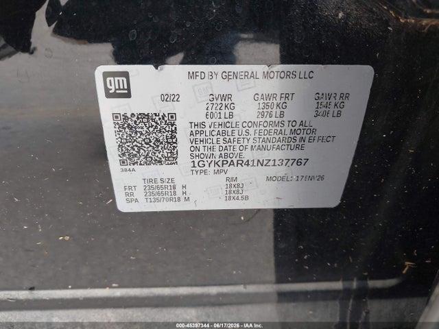 Aukcja sprzedaży 2022 Cadillac Xt6 Fwd Luxury, vin: 1GYKPAR41NZ137767, numer aukcji: 45397344