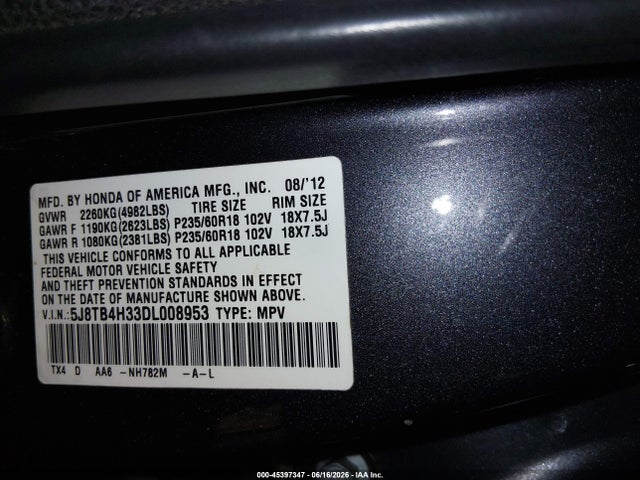 Aukcja sprzedaży 2013 Acura Rdx, vin: 5J8TB4H33DL008953, numer aukcji: 45397347