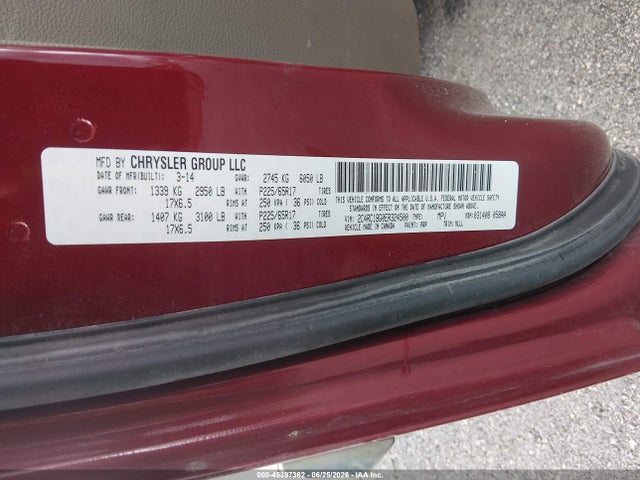 Продажа на аукционе авто 2014 Chrysler Town & Country Touring, vin: 2C4RC1BG0ER324500, номер лота: 45397362