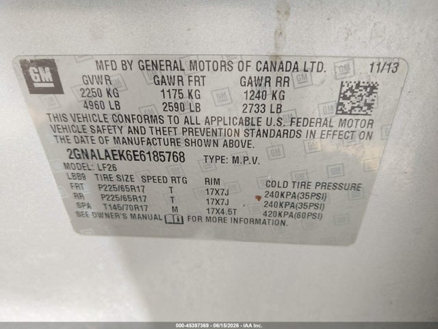 Продажа на аукционе авто 2014 Chevrolet Equinox Ls, vin: 2GNALAEK6E6185768, номер лота: 45397369