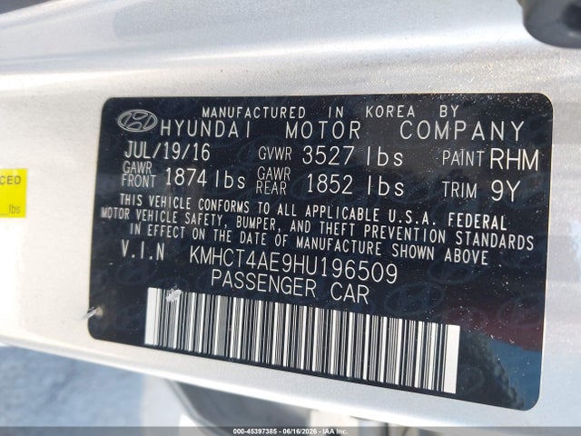 Hyundai ACCENT SE 2017 KMHCT4AE9HU196509 Image 9