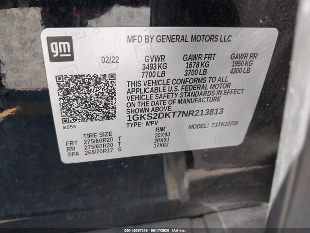 GMC Yukon 4wd Denali 2022 1GKS2DKT7NR213813 Image 9