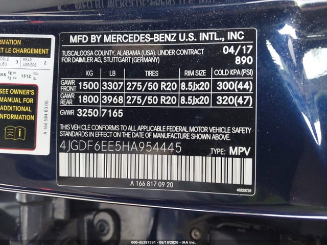 4JGDF6EE5HA954445 Mercedes-Benz Gls 450 4matic