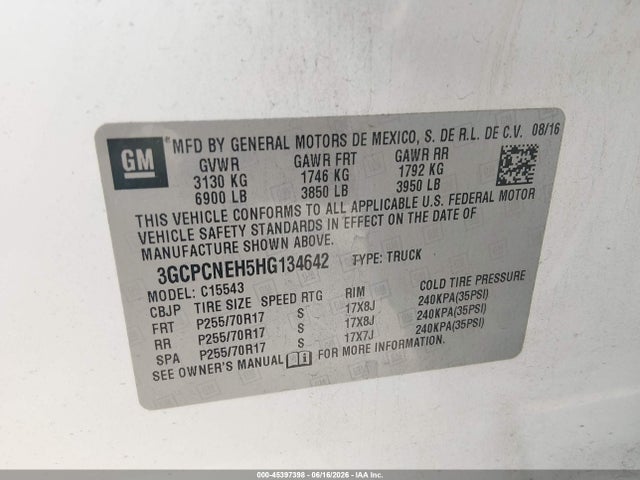 Продажа на аукционе авто 2017 Chevrolet Silverado 1500 Ls, vin: 3GCPCNEH5HG134642, номер лота: 45397398