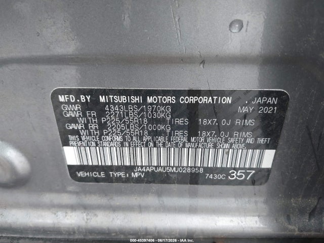 Продаж на аукціоні авто 2021 Mitsubishi Outlander Sport 2.0 Be 2wd/2.0 Es 2wd/2.0 Le 2wd/2.0 S 2wd, vin: JA4APUAU5MU028958, номер лоту: 45397406