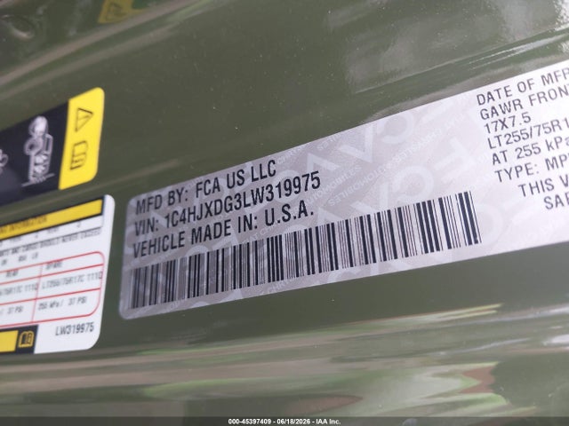 Продажа на аукционе авто 2020 Jeep Wrangler Unlimited Willys 4x4, vin: 1C4HJXDG3LW319975, номер лота: 45397409