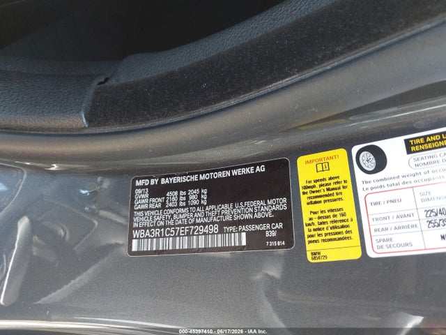 45397410 :رقم المزاد ، WBA3R1C57EF729498 vin ، 2014 Bmw 435i مزاد بيع