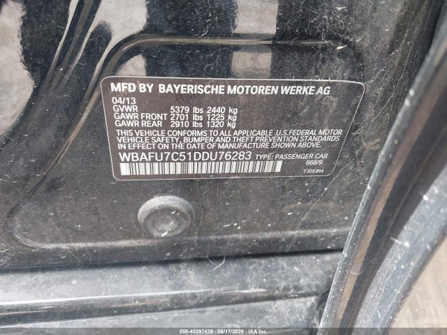 45397429 :رقم المزاد ، WBAFU7C51DDU76283 vin ، 2013 Bmw 535i Xdrive مزاد بيع