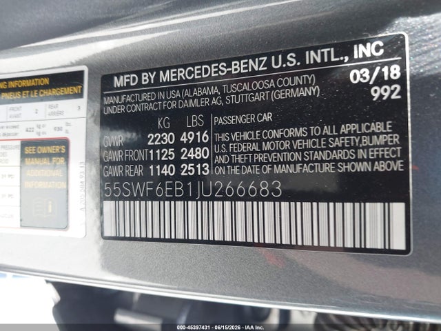 55SWF6EB1JU266683 Mercedes-Benz Amg C 43 4matic