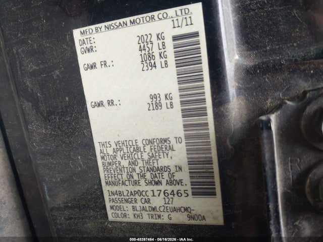 Продажа на аукционе авто 2012 Nissan Altima 3.5 Sr, vin: 1N4BL2AP0CC176465, номер лота: 45397464