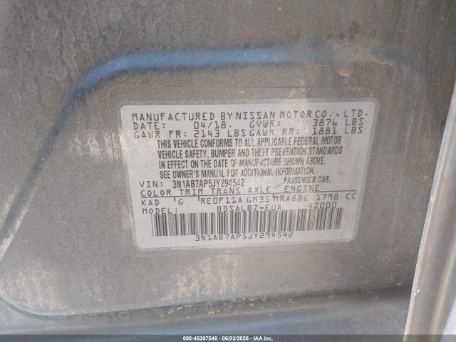 Nissan SENTRA S 2018 3N1AB7AP5JY294542 Image 9