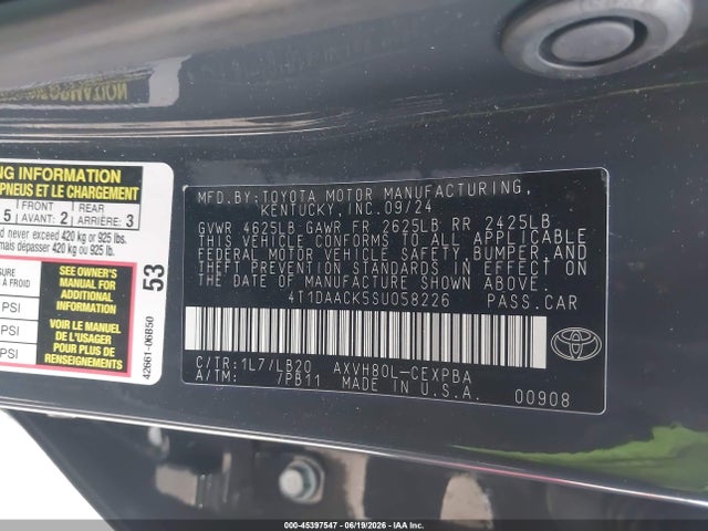 2025 Toyota Camry Xse მანქანა იყიდება აუქციონზე, vin: 4T1DAACK5SU058226, აუქციონის ნომერი: 45397547