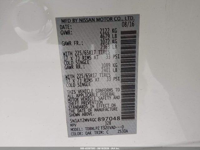 Nissan ROGUE S 2016 5N1AT2MV4GC897048 Image 9