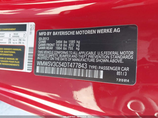 Продаж на аукціоні авто 2013 Mini Hardtop Cooper S, vin: WMWSV3C54DT477843, номер лоту: 45397643