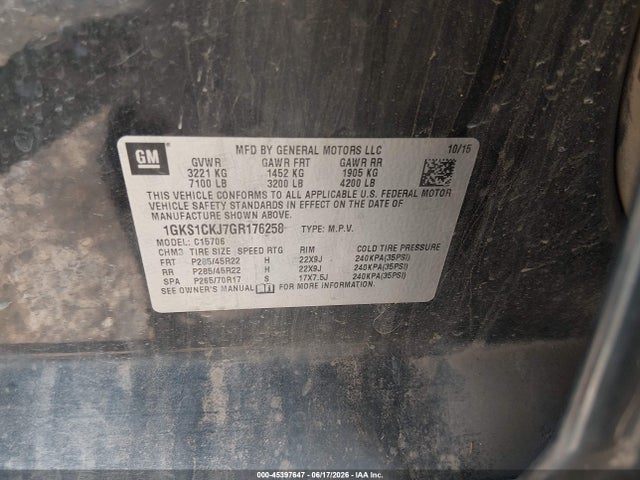 2016 Gmc Yukon Denali მანქანა იყიდება აუქციონზე, vin: 1GKS1CKJ7GR176258, აუქციონის ნომერი: 45397647