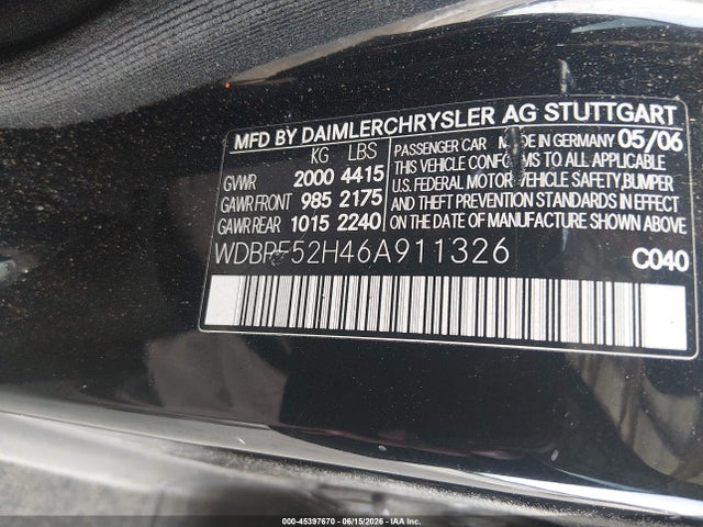 Продажа на аукционе авто 2006 Mercedes-benz C 230 Sport, vin: WDBRF52H46A911326, номер лота: 45397670