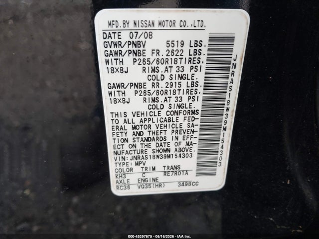 Продаж на аукціоні авто 2009 Infiniti Fx35, vin: JNRAS18W39M154303, номер лоту: 45397675