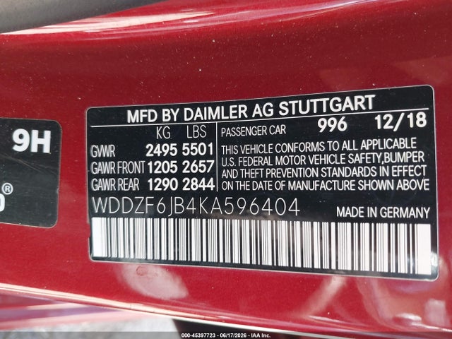 Продажа на аукционе авто 2019 Mercedes-benz E 450 4matic, vin: WDDZF6JB4KA596404, номер лота: 45397723
