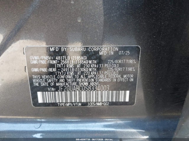 Продаж на аукціоні авто 2025 Subaru Crosstrek, vin: JF2GUABC0S8334003, номер лоту: 45397738