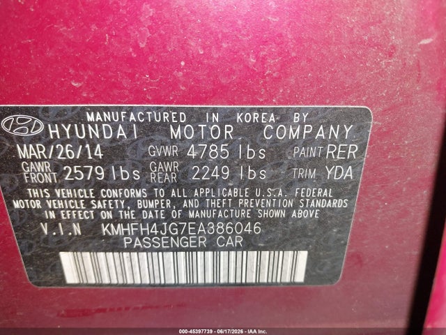 Hyundai Azera Limited 2014 KMHFH4JG7EA386046 Image 9