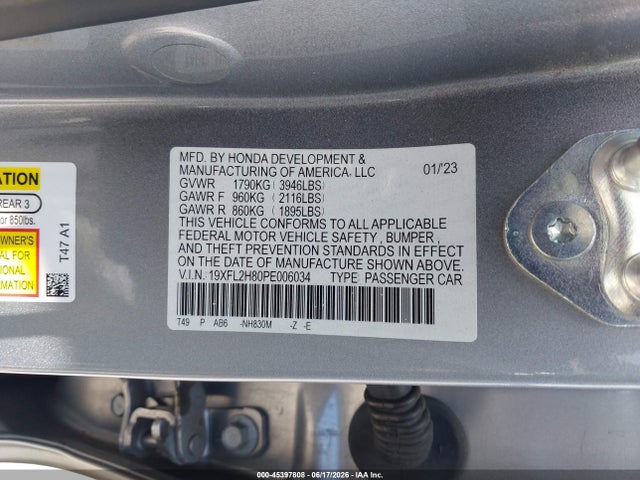 45397808 :رقم المزاد ، 19XFL2H80PE006034 vin ، 2023 Honda Civic Sport مزاد بيع
