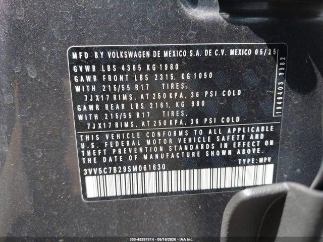 Продаж на аукціоні авто 2025 Volkswagen Taos 1.5t S, vin: 3VV5C7B29SM061630, номер лоту: 45397814