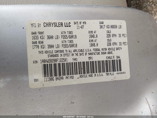 Продаж на аукціоні авто 2008 Chrysler Aspen Limited, vin: 1A8HW58288F122501, номер лоту: 45397857
