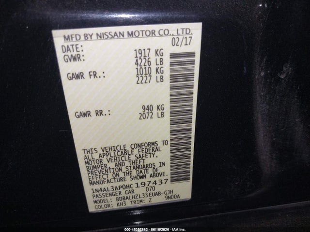 1N4AL3AP0HC197437 Nissan Altima 2.5 Sr